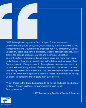 AFTPA statement in response to Gov.'s Budget Address